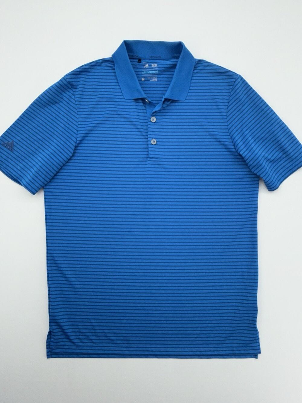 Adidas Golf Polo Shirt Adult Mens Medium Blue Striped Short Sleeve Polyester